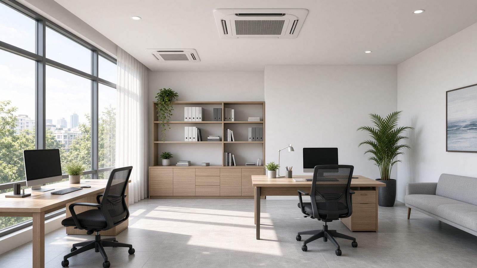 Opisina nga naay duha ka ceiling-cassette aircon sa kisame